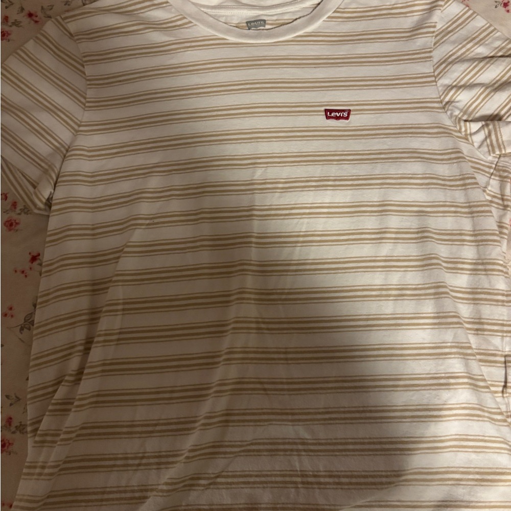 Levi's Men's Striped Tee in White and Tan